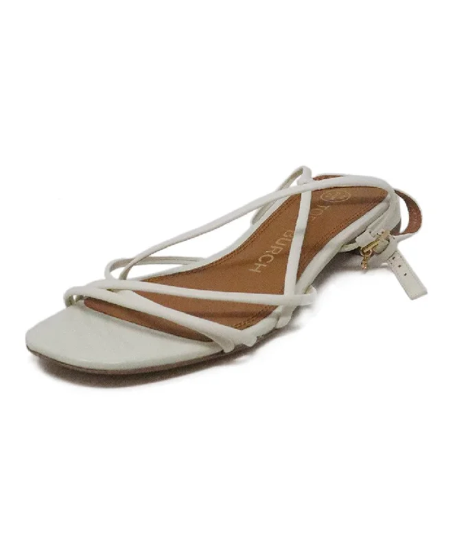 Men's sandals with a padded heelTory Burch Ivory Leather Sandals sz 5