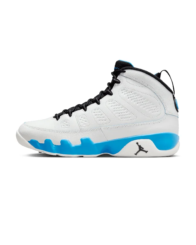 Men's soccer - inspired sneakers with a studded soleAir Jordan 9 Retro - Summit White / Black-Dk Powder Blue