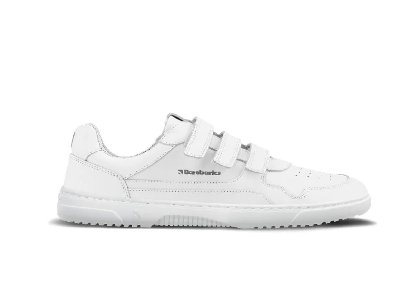 Men's breathable mesh running sneakers with reflective detailsBarefoot Sneakers Barebarics Zing Velcro - All White - Leather Men's breathable mesh running sneakers with reflective detailsBarefoot Sneakers Barebarics Zing Velcro - All White - Leather
