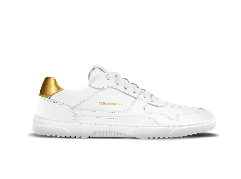 Men's neon - colored sneakers for a bold statementBarefoot Sneakers Barebarics Zing - White & Gold - Leather Men's neon - colored sneakers for a bold statementBarefoot Sneakers Barebarics Zing - White & Gold - Leather