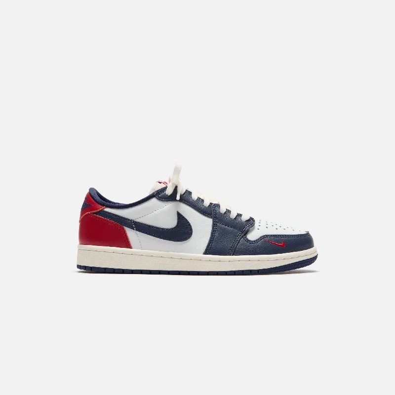 Men's gray mesh sneakers for breathability during workoutsNike Air Jordan 1 Low OG - White / Gym Red / Midnight Navy / Neutral Grey / Sail / Muslin