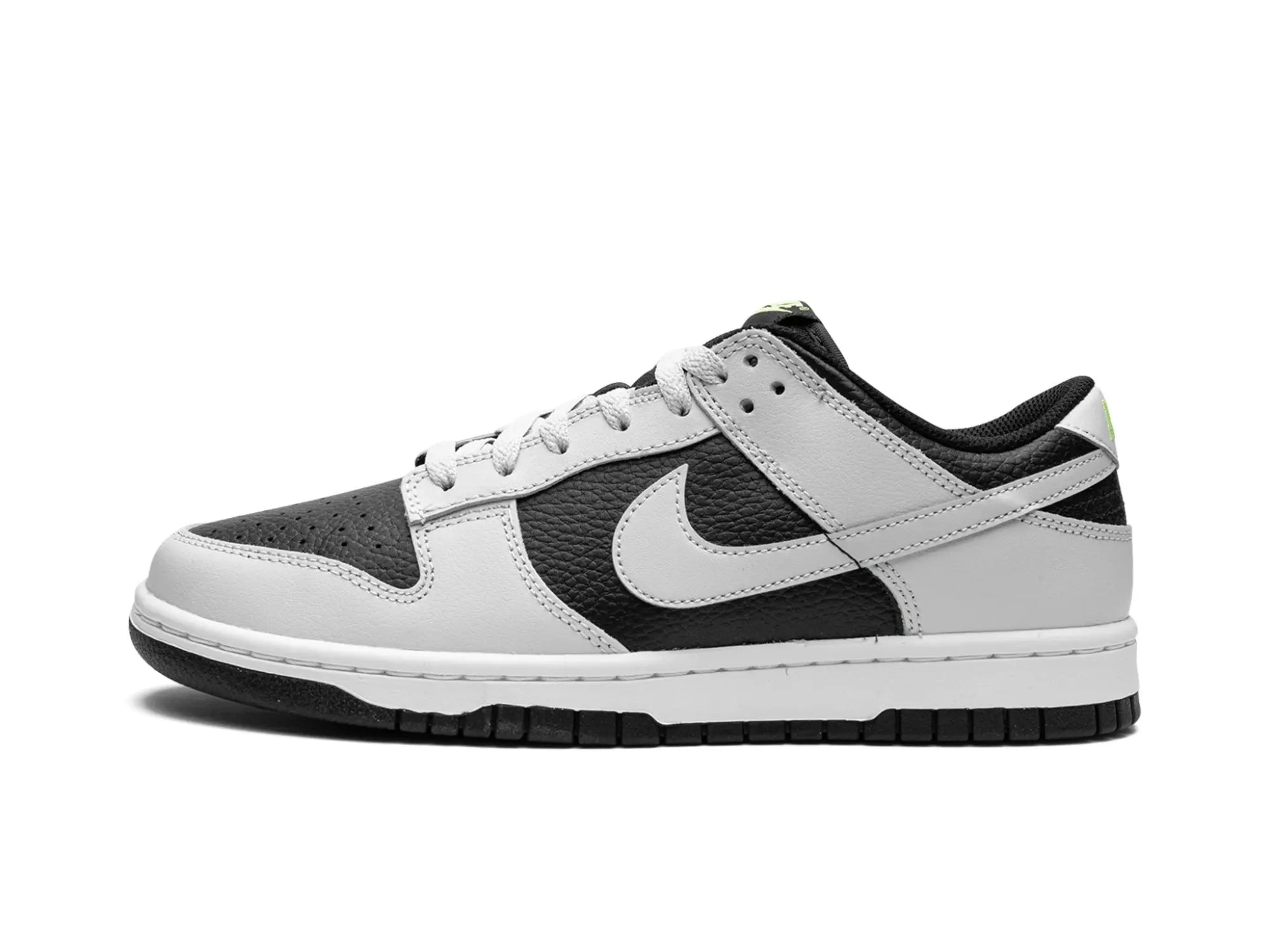 Men's black canvas sneakers with a red soleNike Dunk Low "Grey Panda Volt"