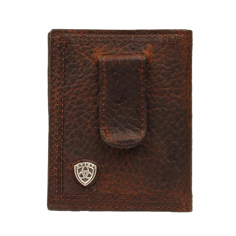 Men's western boots with a traditional western boot silhouette and a polished shineAriat Brown Bifold Clip Shield Wallet Men's western boots with a traditional western boot silhouette and a polished shineAriat Brown Bifold Clip Shield Wallet