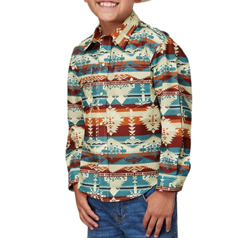 Alligator - embossed men's western boots for a bold statementRoper Boy's Natural Aztec Serape Pearl Snap Long Sleeve