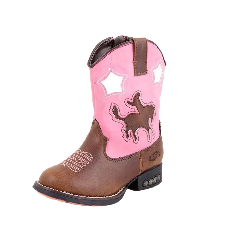 Men's western boots with a distressed leather finish for a rugged lookRoper Girl's Brown & Pink Light Up Heel Square Toe Boot