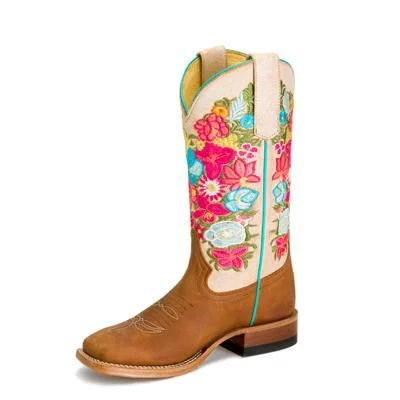 Men's western boots with a scalloped edge and a pull - on strapMacie Bean Honey Crazyhorse Children's Boot