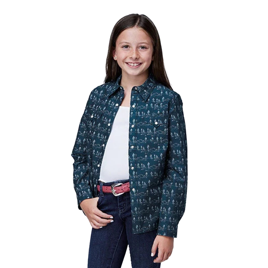 Western - style men's boots with intricate tooling and stitchingRoper Girl's Teal Desert Scene Stripe Long Sleeve