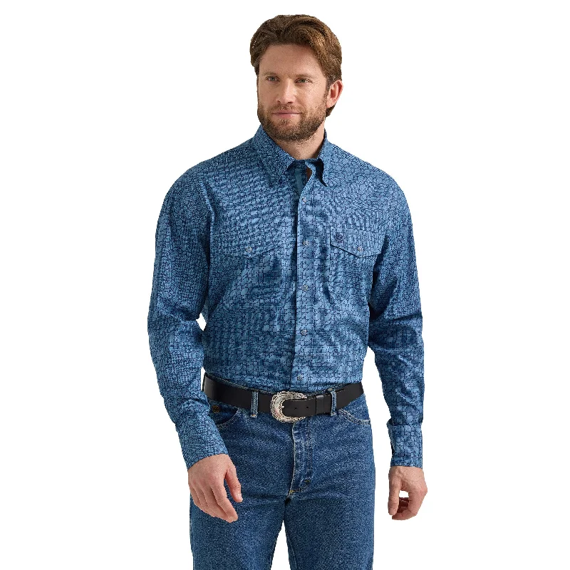 Men's western boots with a distressed leather finish for a rugged lookWrangler Men's George Strait Blue Geo Print Long Sleeve Men's western boots with a distressed leather finish for a rugged lookWrangler Men's George Strait Blue Geo Print Long Sleeve