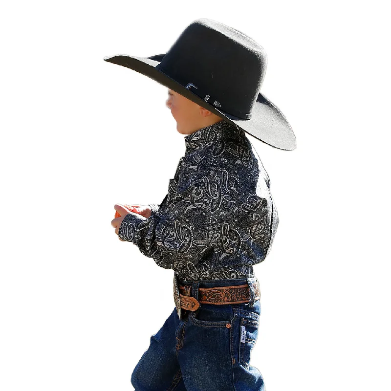Men's western boots with a silver - toned hardware and accentsCinch Infant Boy's Black Paisley Print Long Sleeve Button Down