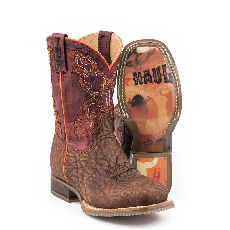 Men's western boots with a rubber sole for traction on various surfacesTin Haul Boy's Wild Bull Square Toe Boot