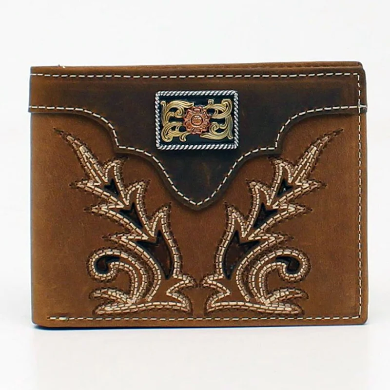 Men's western boots with a concho - studded strap and a pointed toeNocona Men's Boot Stitch 3 Tone Concho Bifold