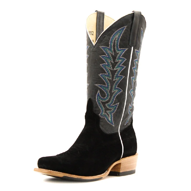 Men's western boots with a decorative inlay on the toe and heelHorsepower Top Hand Black Roughout Men's Boot