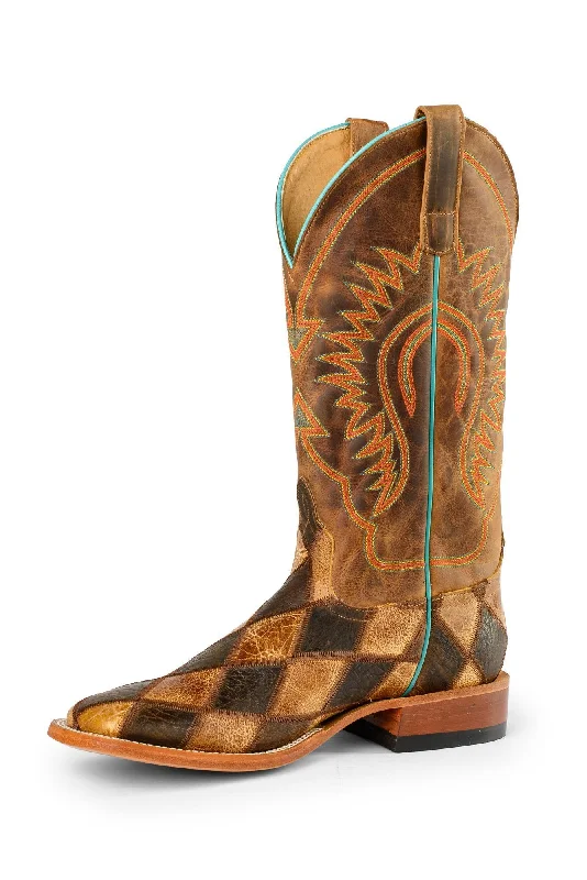 Western - style men's boots with intricate tooling and stitchingHorsepower Crazy Train Patchwork Men's Boot