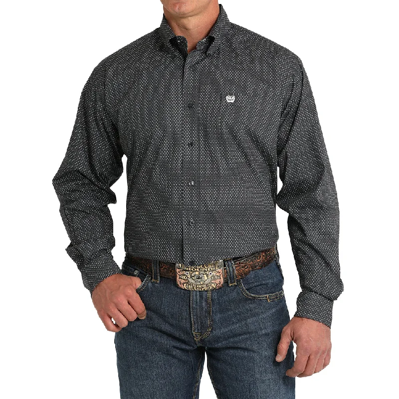 Men's western boots with a suede shaft and a leather soleCinch Men's Charcoal Geo Print Long Sleeve Button Down