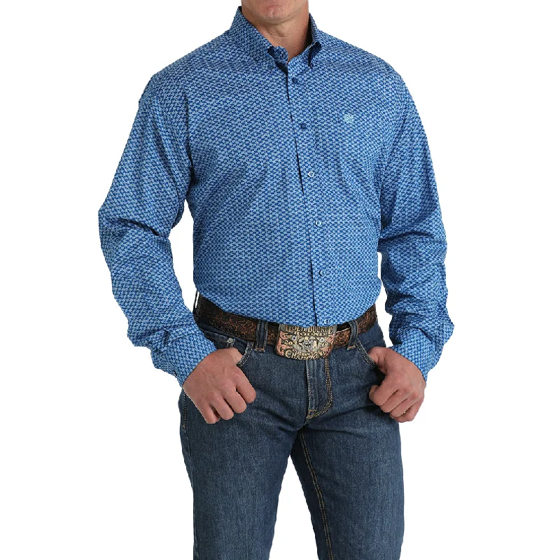 Men's western boots with a tooled leather design on the shaftCinch Men's Royal Geometric Long Sleeve Shirt