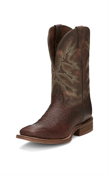 Men's genuine leather western boots with a snake - skin inlayNacona Brown Henry Men's Boot