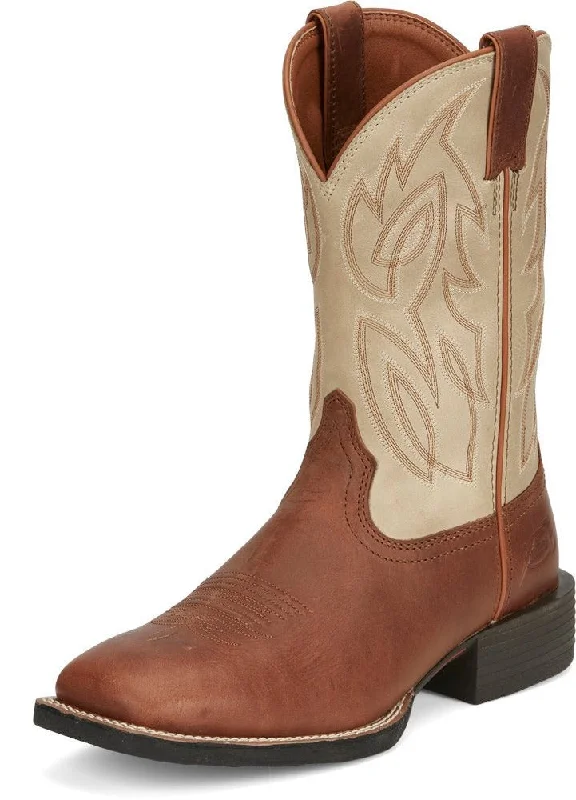 Men's western boots with a leather - wrapped heel and a smooth finishJustin Whiskey Bone Men's Boot