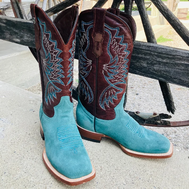 Tanner Mark Women's Turquoise Rough Out Square Toe Boots