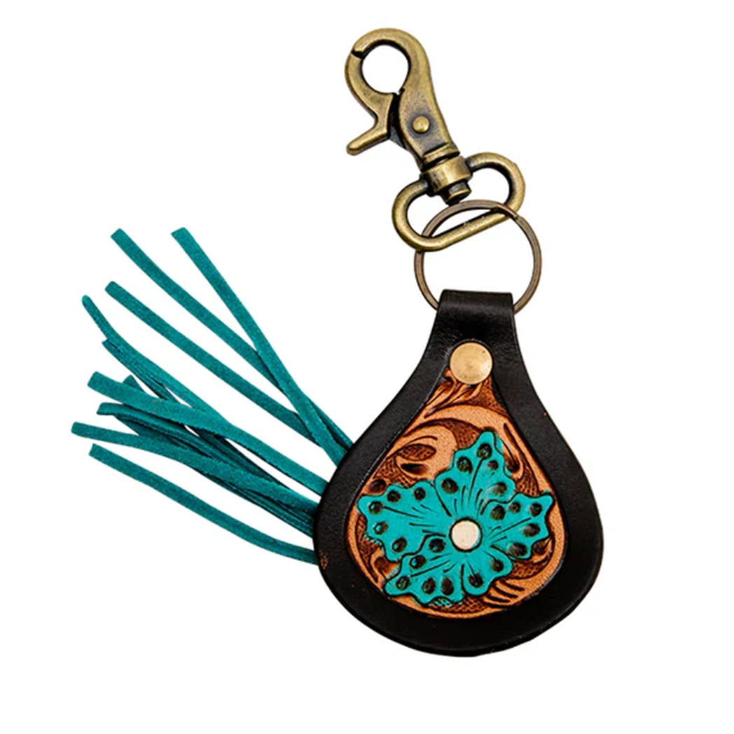 Myra Turquoise Floral Tooled Leather Key Fob